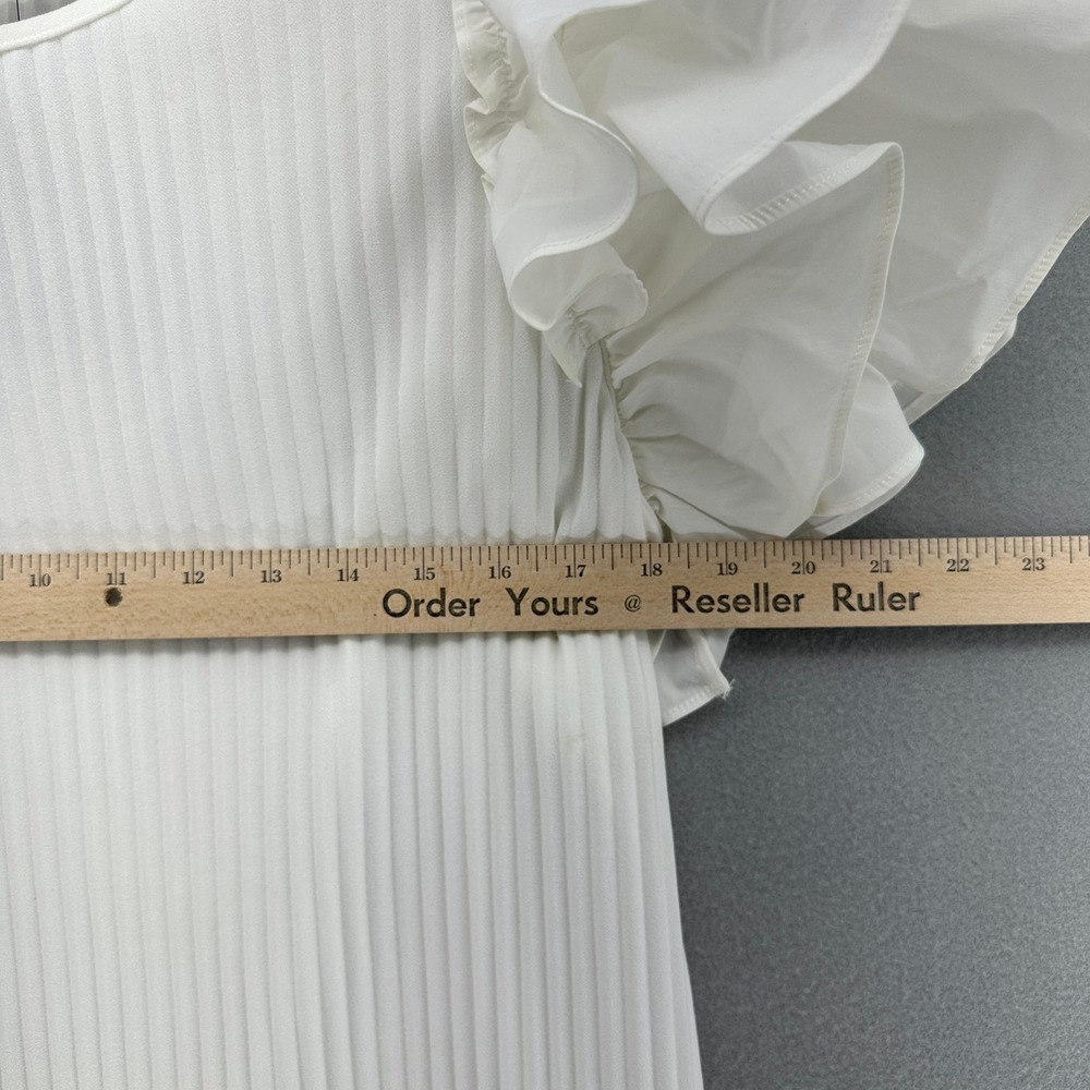 Marc New York Andrew Marc White Ribbed Top Layered Flutter Ruffle Sleeve SZ L - Picture 5 of 10